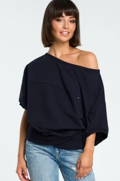 Bluza oversize z rękawem kimono - granatowa