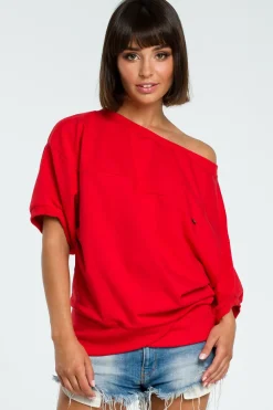 Bluza oversize z rękawem kimono - czerwona