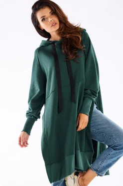 Bluza oversize z rozcięciami po bokach - zielona
