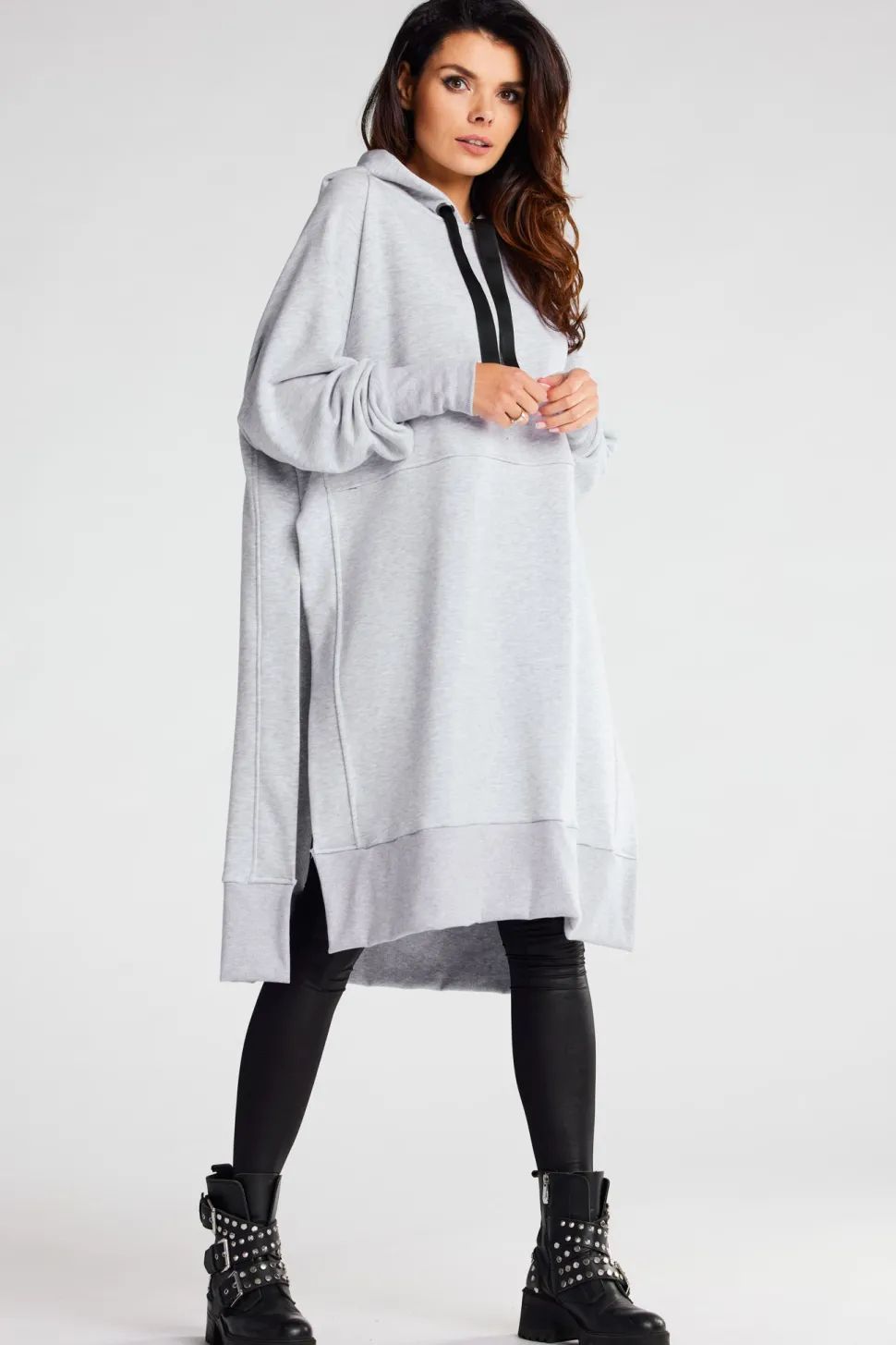 Bluza oversize z rozcięciami po bokach - szara
