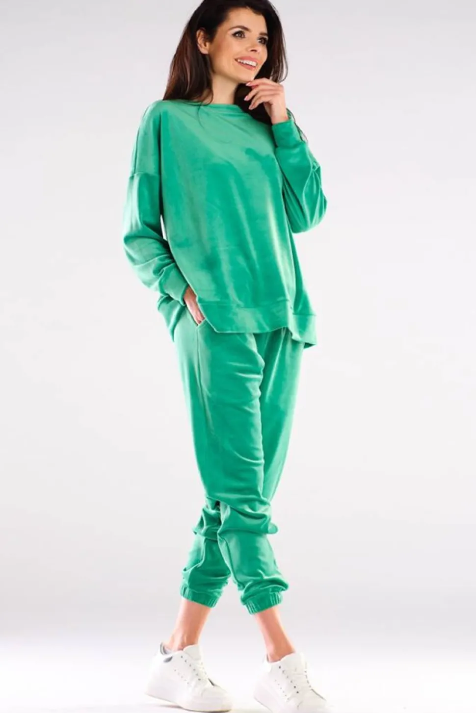 Bluza oversize z weluru - zielona