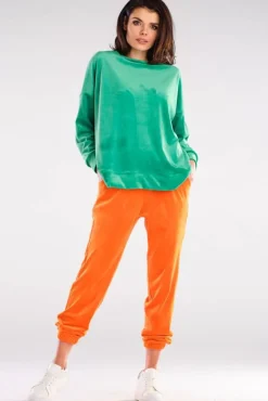 Bluza oversize z weluru - zielona