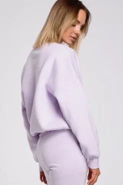 Bluza szeroka z haftem - liliowa