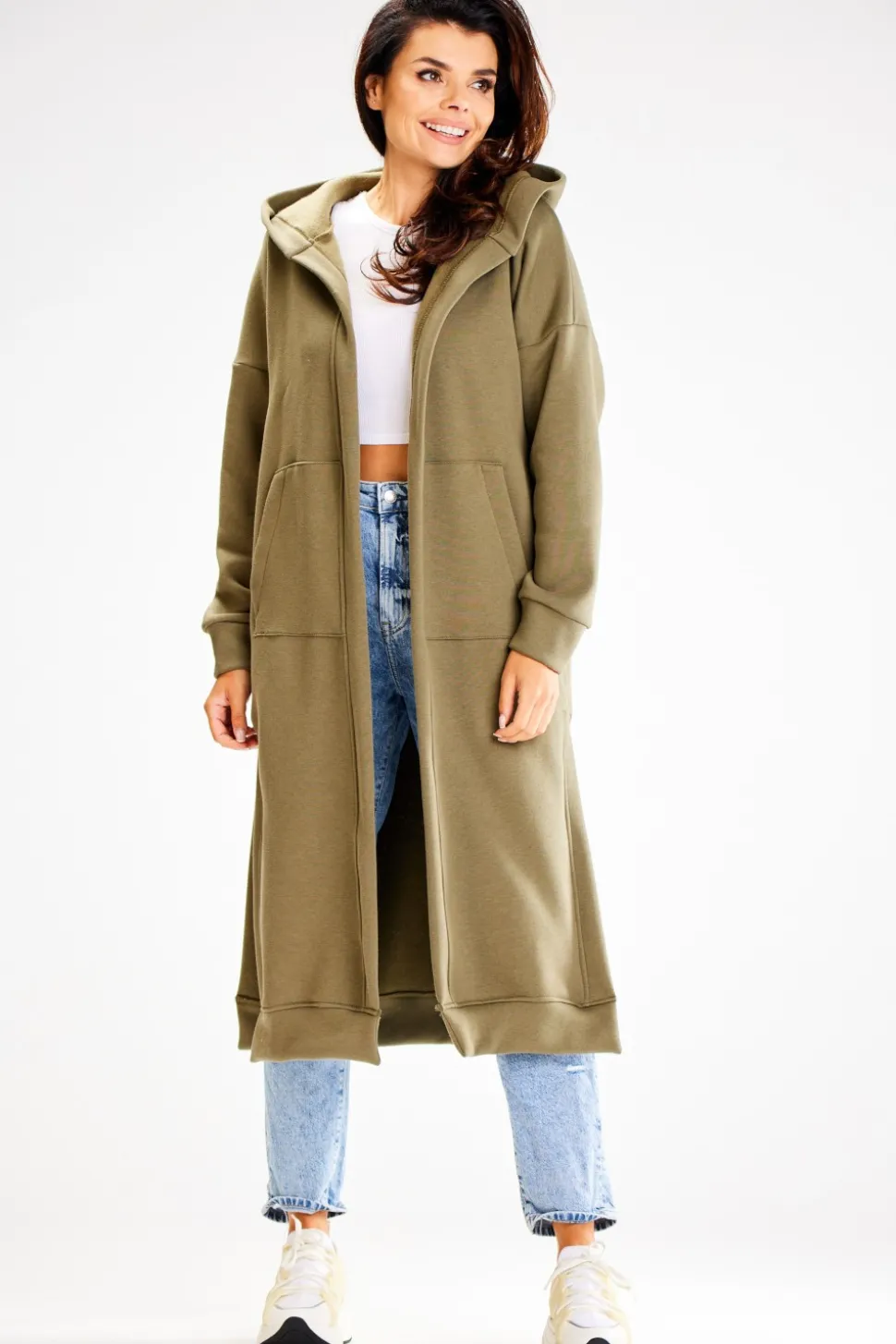 Bluza typu parka z kapturem i kieszeniami - khaki