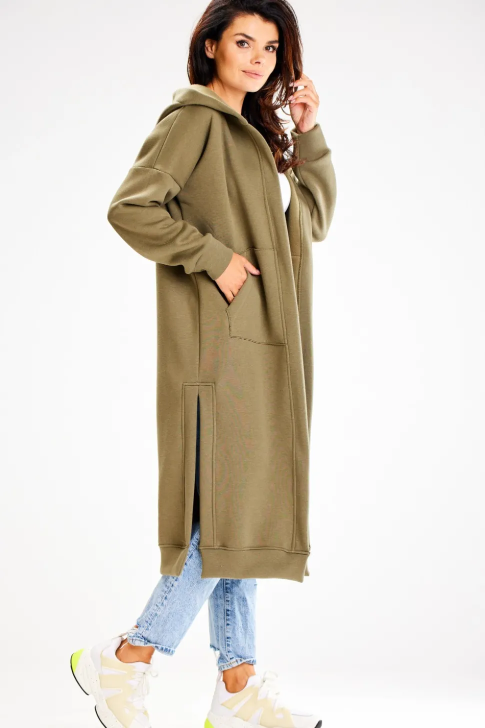 Bluza typu parka z kapturem i kieszeniami - khaki