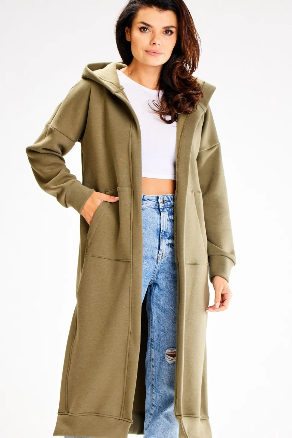 Bluza typu parka z kapturem i kieszeniami - khaki