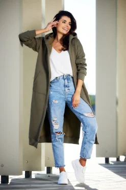 Bluza typu parka z kapturem i kieszeniami - khaki