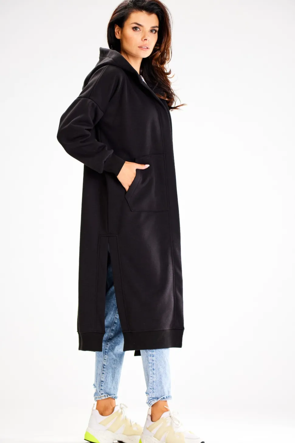 Bluza typu parka z kapturem i kieszeniami - czarna