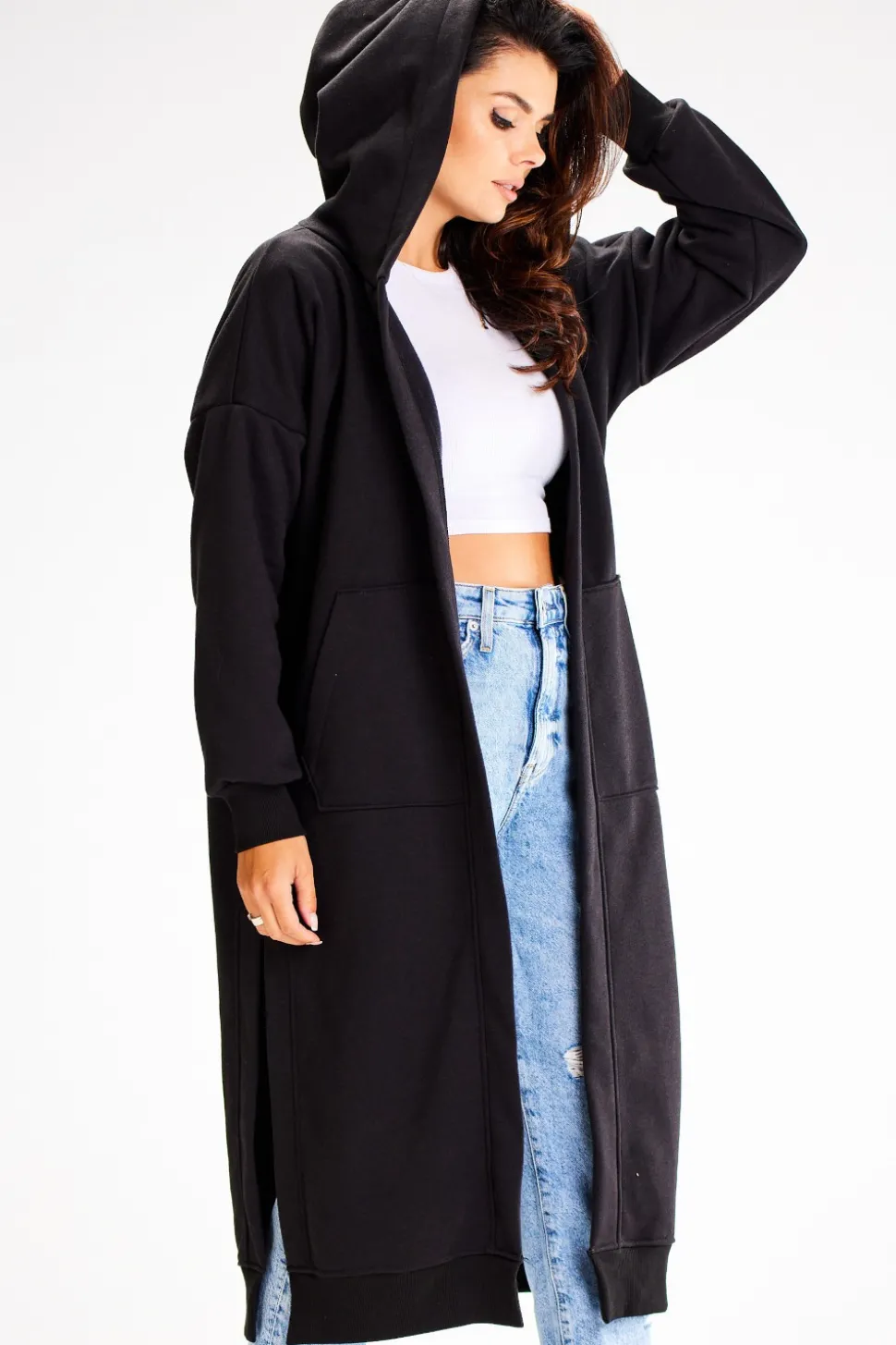 Bluza typu parka z kapturem i kieszeniami - czarna