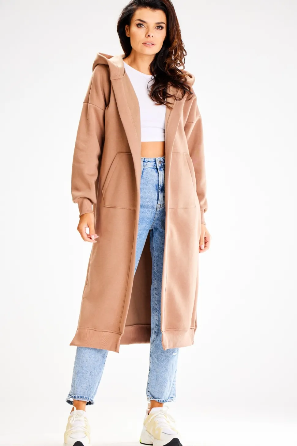 Bluza typu parka z kapturem i kieszeniami - beżowa