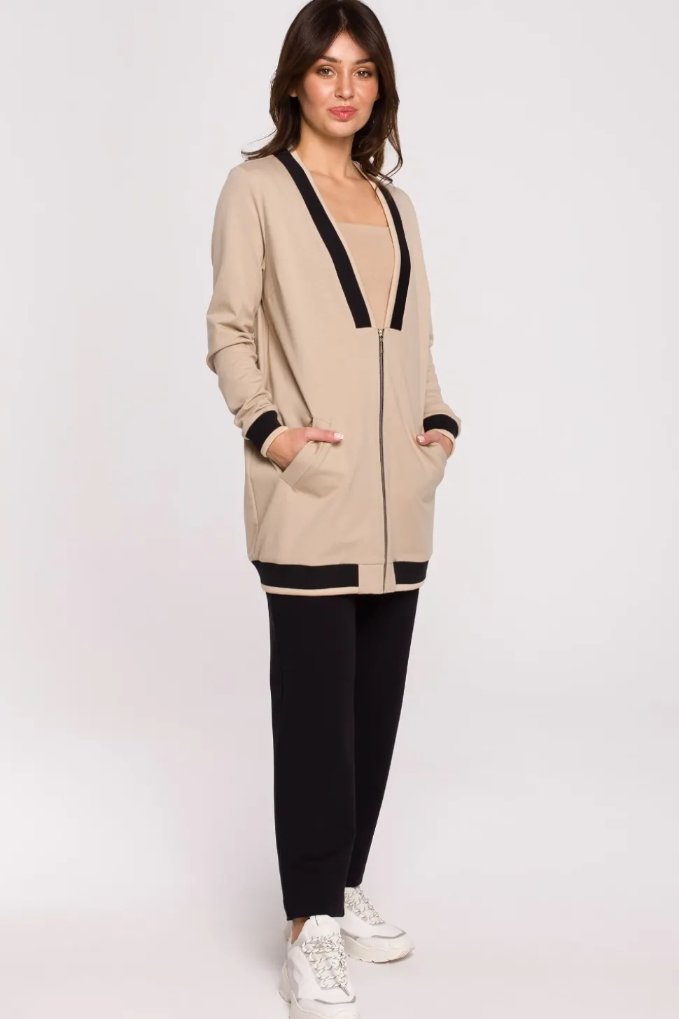 Bluza ze ściągaczami - beżowa