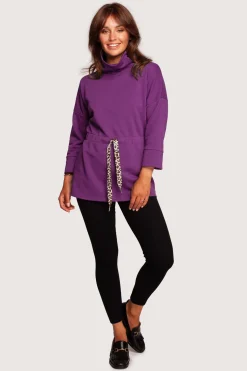 Bluza z golfem o przedłużonym kroju - purpurowa
