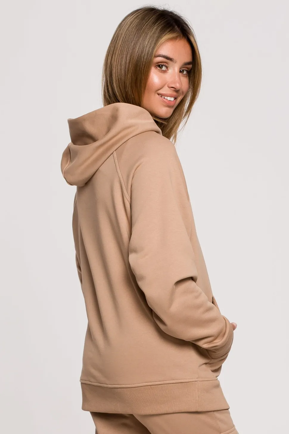 Bluza z kapturem i kieszenią kangurek - orzechowa