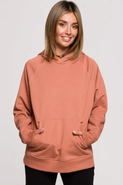 Bluza z kapturem i kieszenią kangurek - ceglasta OUTLET
