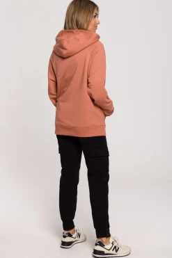 Bluza z kapturem i kieszenią kangurek - ceglasta OUTLET