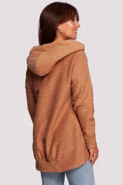Bluza z kapturem i kołnierzem - cynamonowa