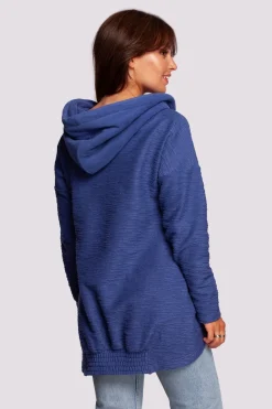 Bluza z kapturem i kołnierzem - indygo