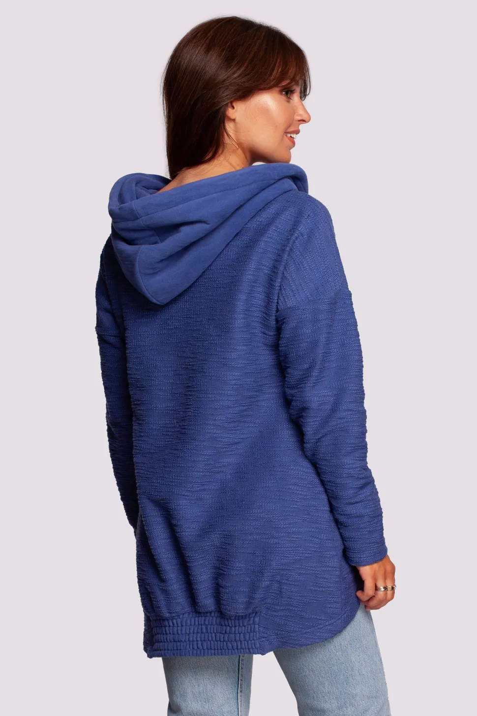 Bluza z kapturem i kołnierzem - indygo