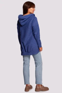 Bluza z kapturem i kołnierzem - indygo