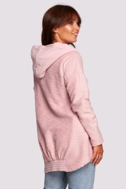 Bluza z kapturem i kołnierzem - pudrowa