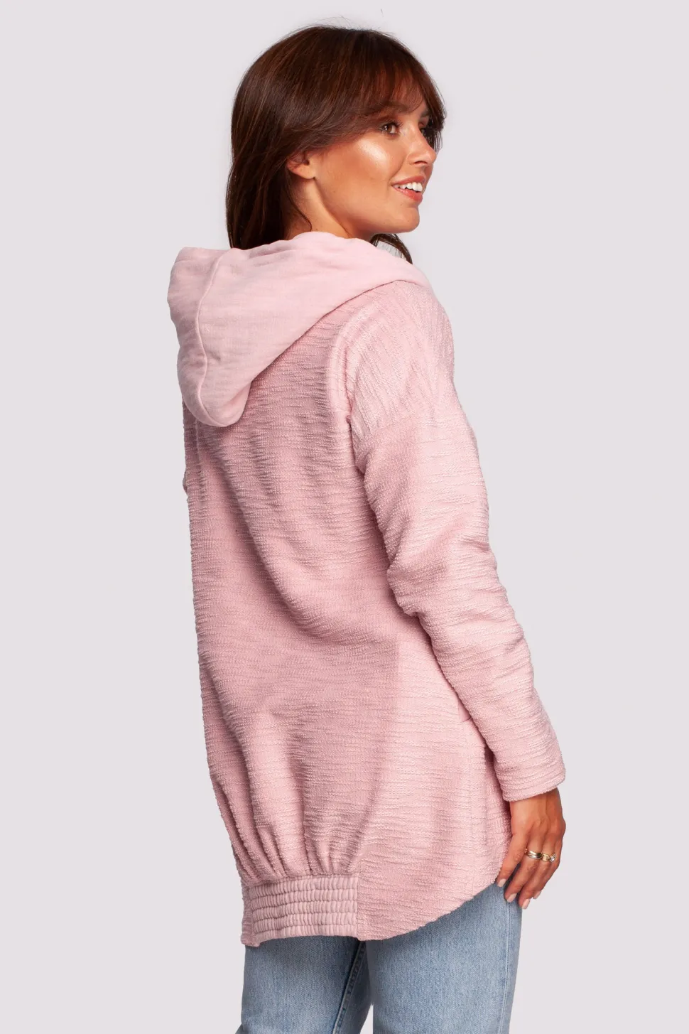 Bluza z kapturem i kołnierzem - pudrowa