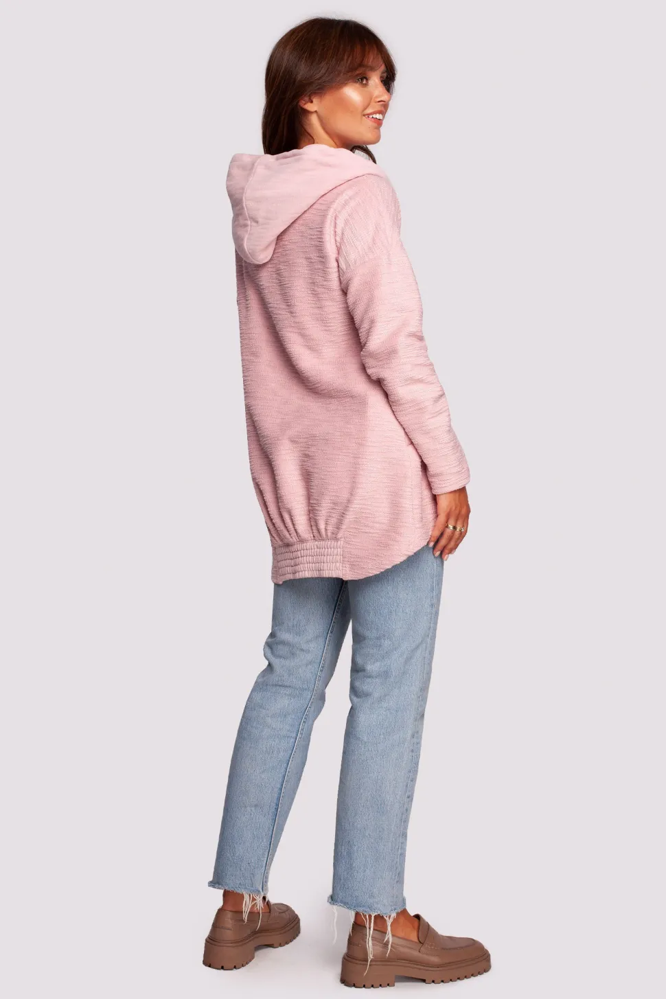 Bluza z kapturem i kołnierzem - pudrowa