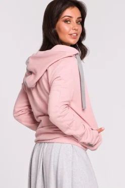 Bluza z kapturem i przodem na zakładkę - pudrowa