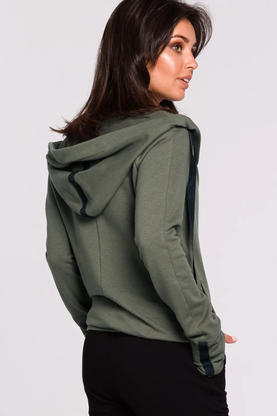 Bluza z kapturem i przodem na zakładkę - khaki