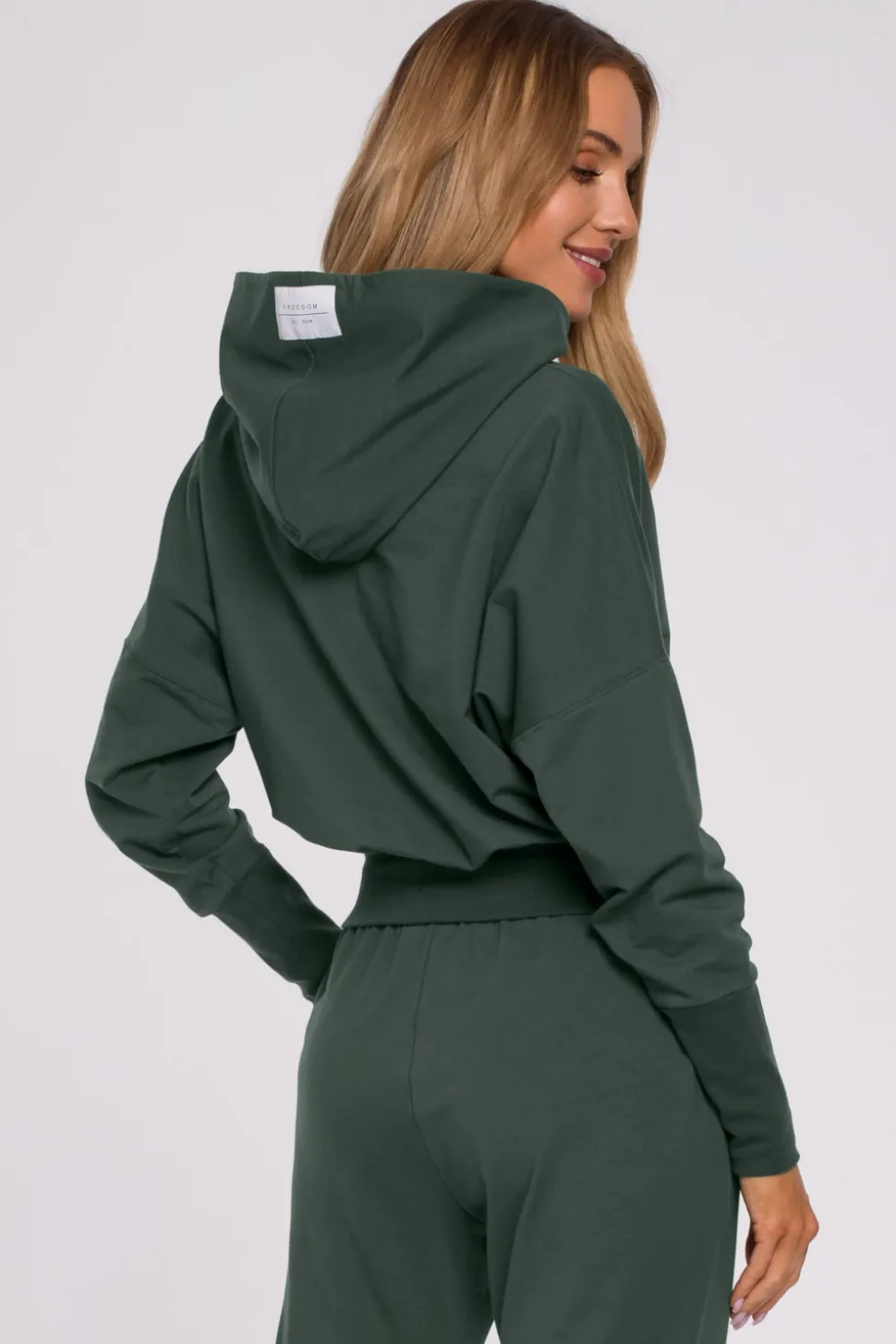 Bluza z kapturem i wysokim ściągaczem - militarno-zielona