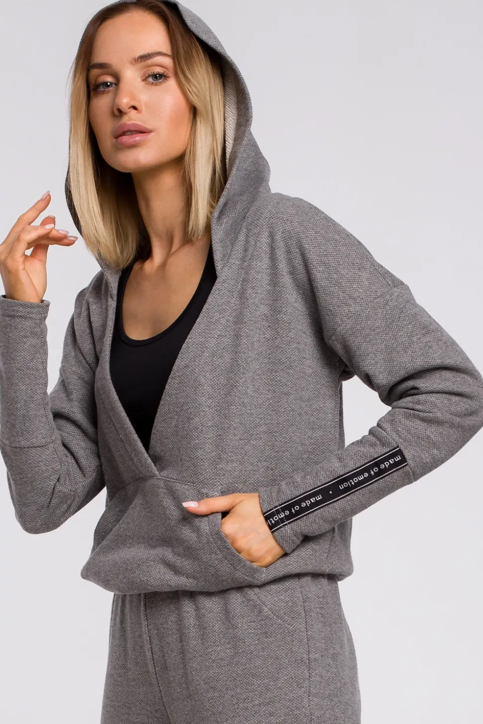 Bluza z kieszenią kangurek i kapturem - szara