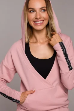 Bluza z kieszenią kangurek i kapturem - pudrowa