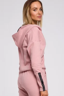 Bluza z kieszenią kangurek i kapturem - pudrowa