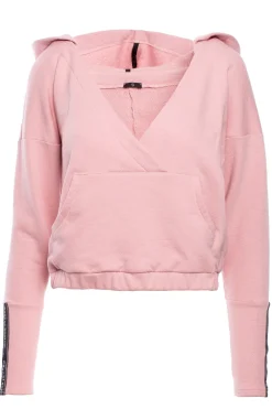 Bluza z kieszenią kangurek i kapturem - pudrowa