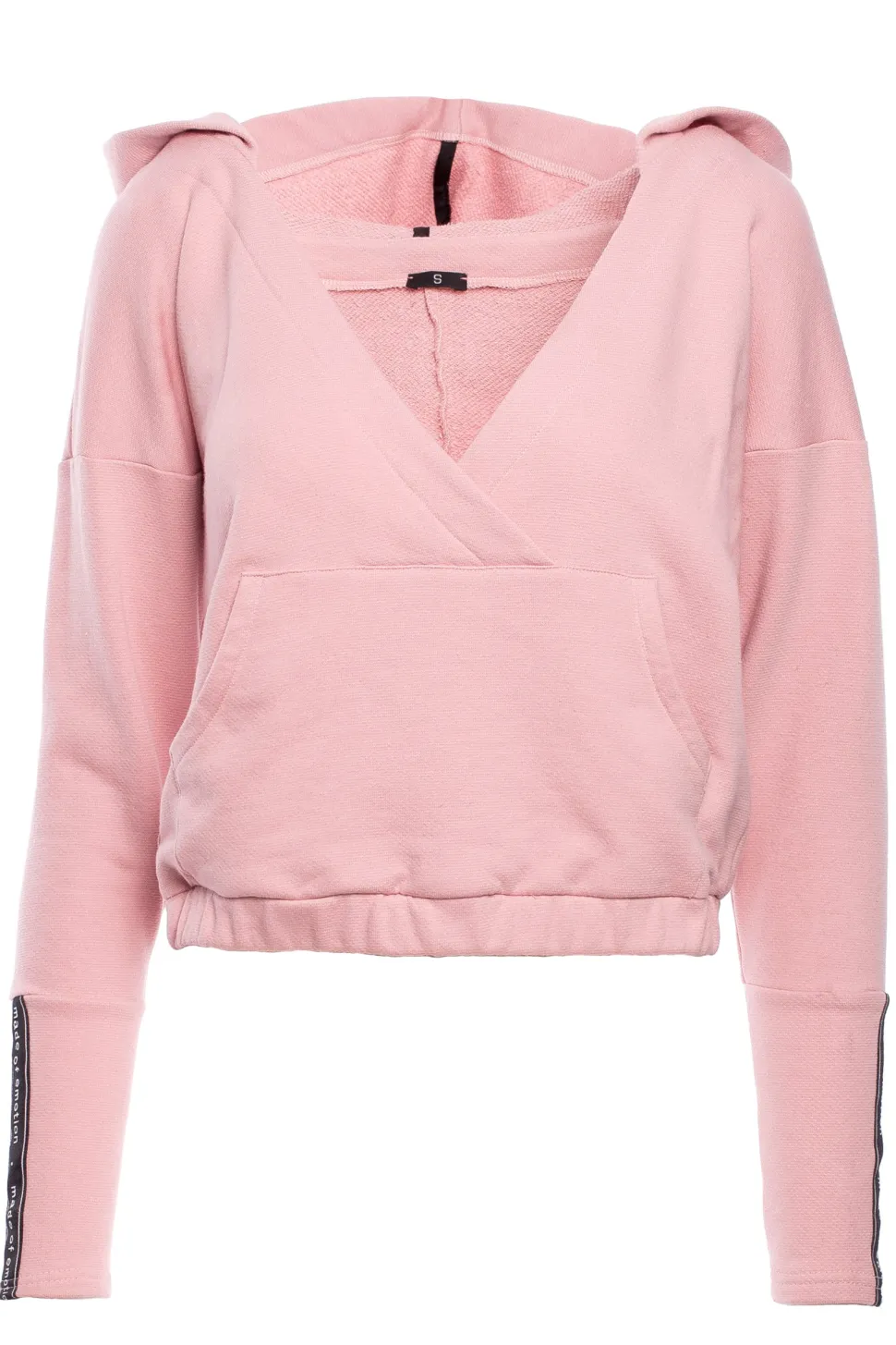 Bluza z kieszenią kangurek i kapturem - pudrowa