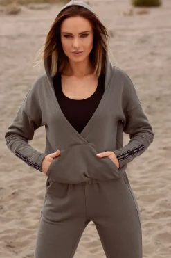 Bluza z kieszenią kangurek i kapturem - khaki