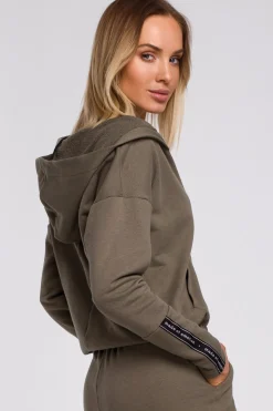 Bluza z kieszenią kangurek i kapturem - khaki