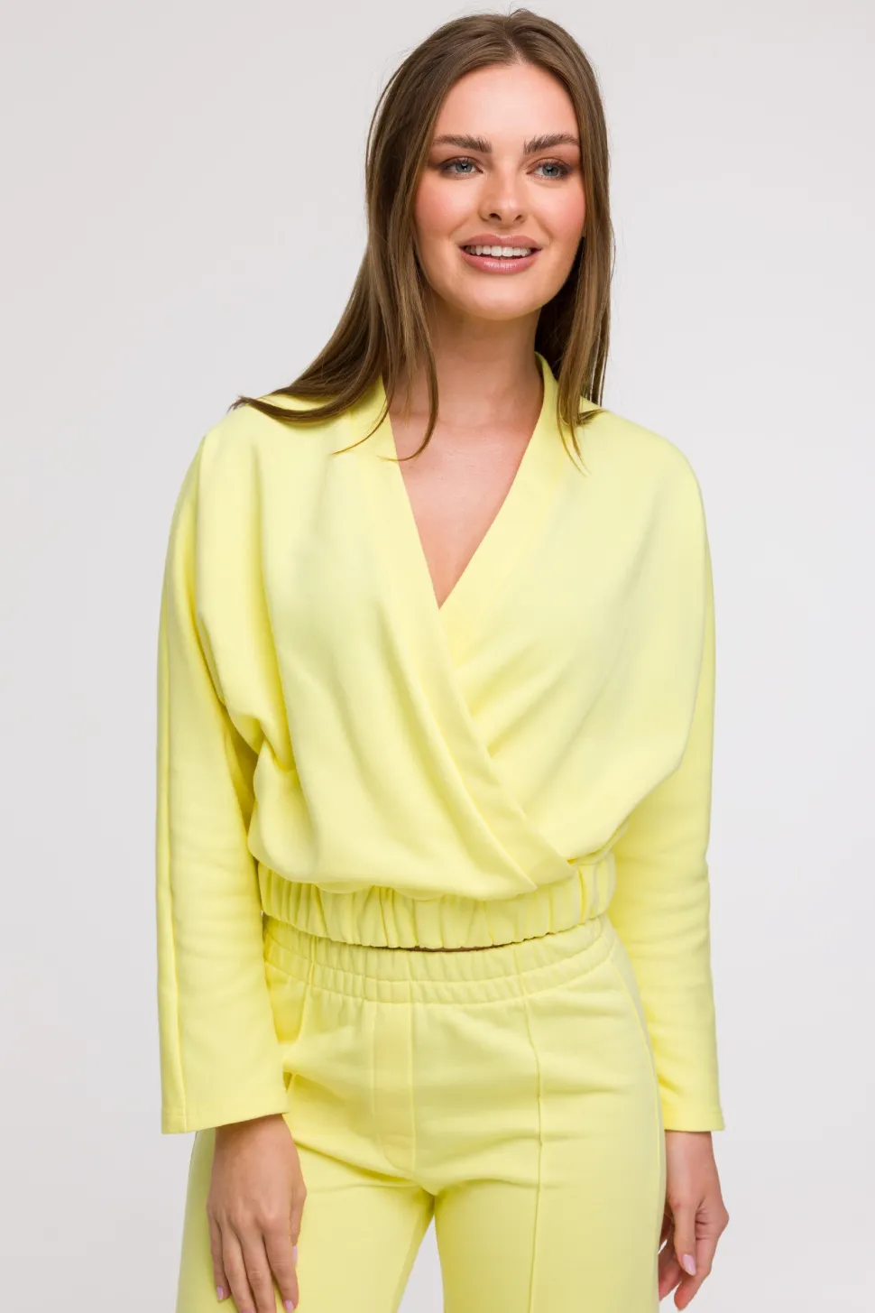 Bluza z kopertowym dekoltem - cytrynowa