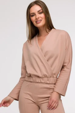 Bluza z kopertowym dekoltem - mocca