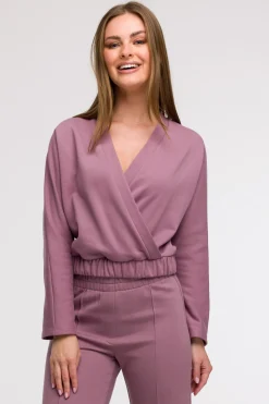 Bluza z kopertowym dekoltem - wrzosowa