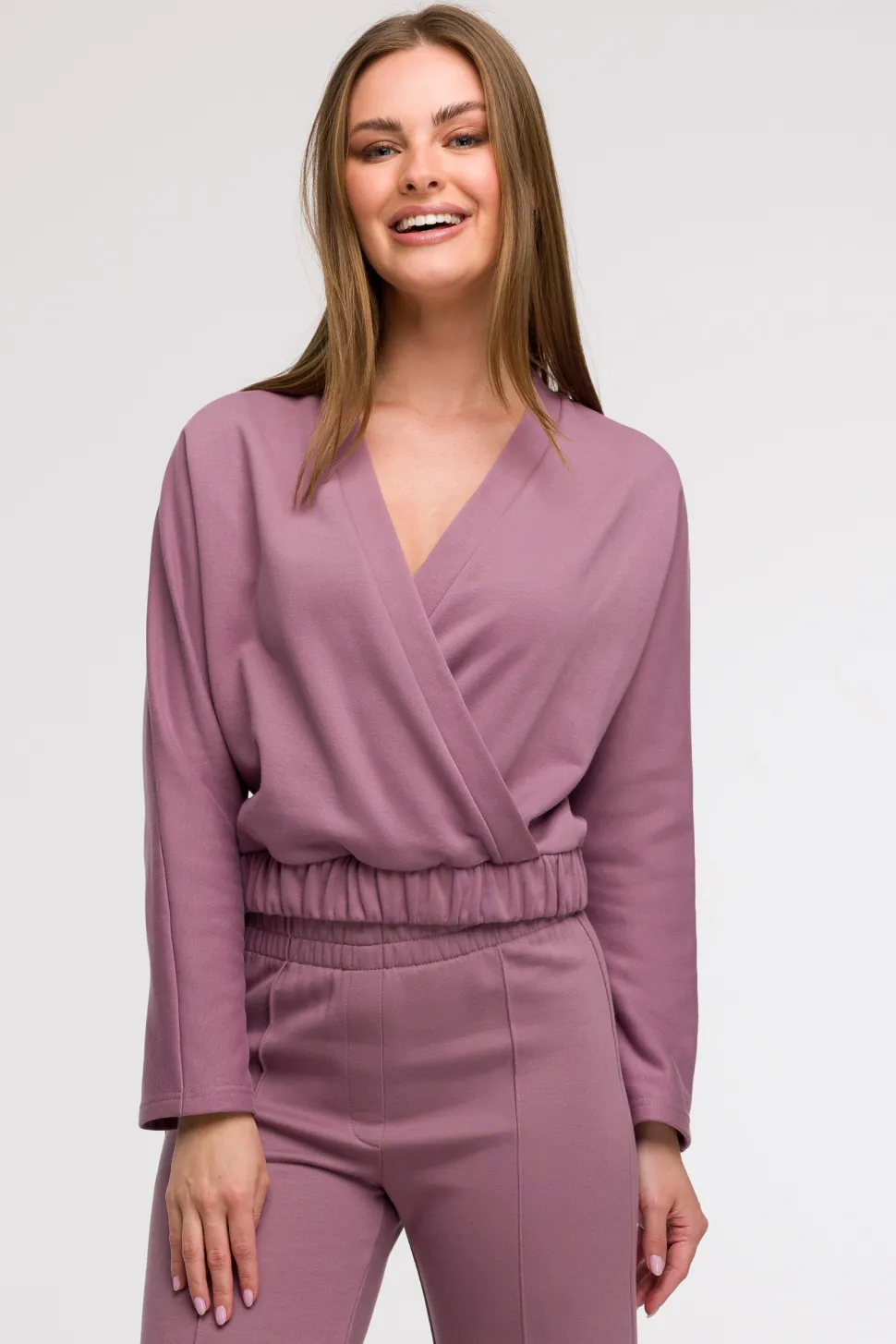 Bluza z kopertowym dekoltem - wrzosowa