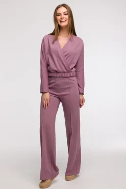 Bluza z kopertowym dekoltem - wrzosowa