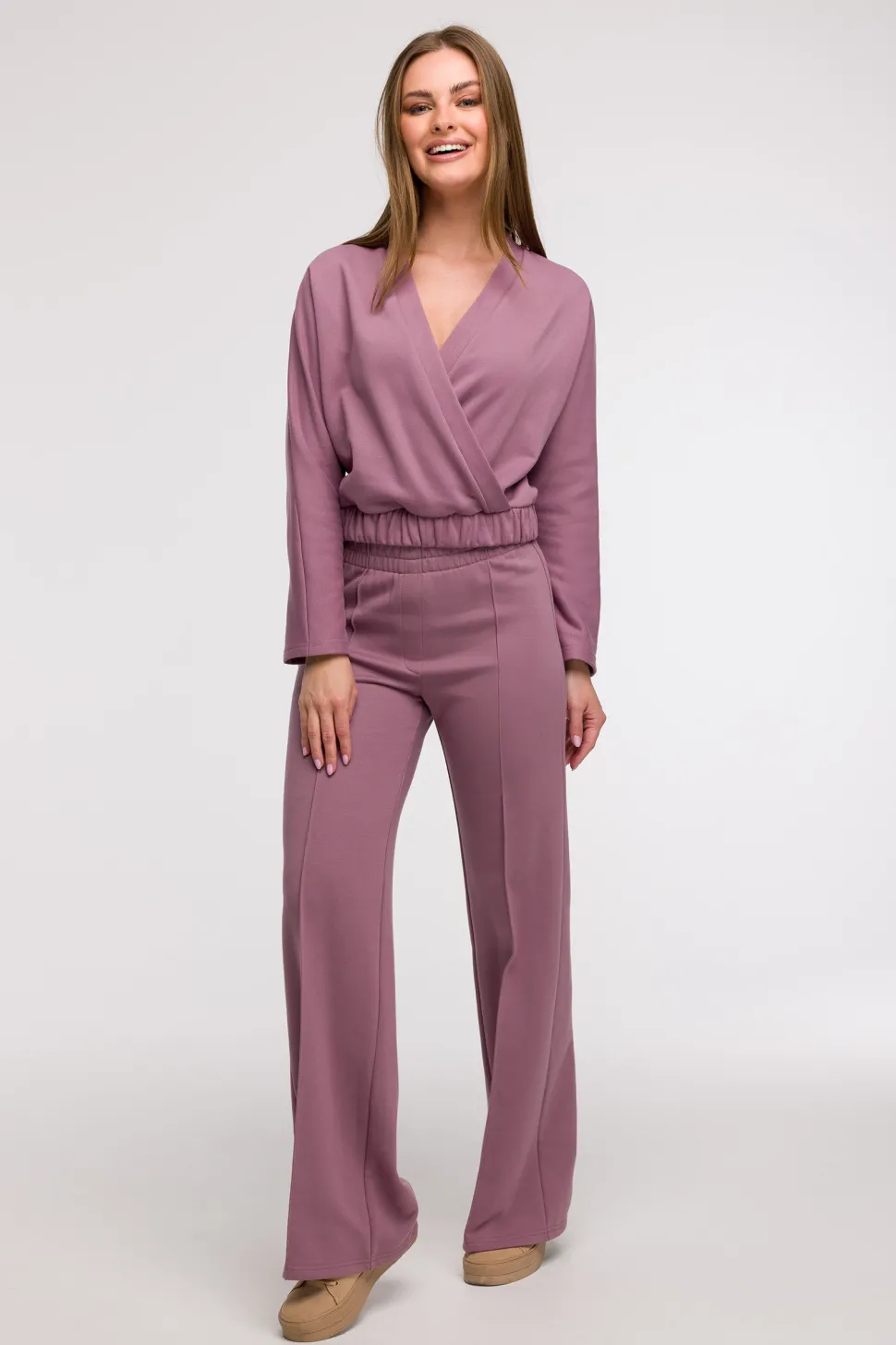 Bluza z kopertowym dekoltem - wrzosowa