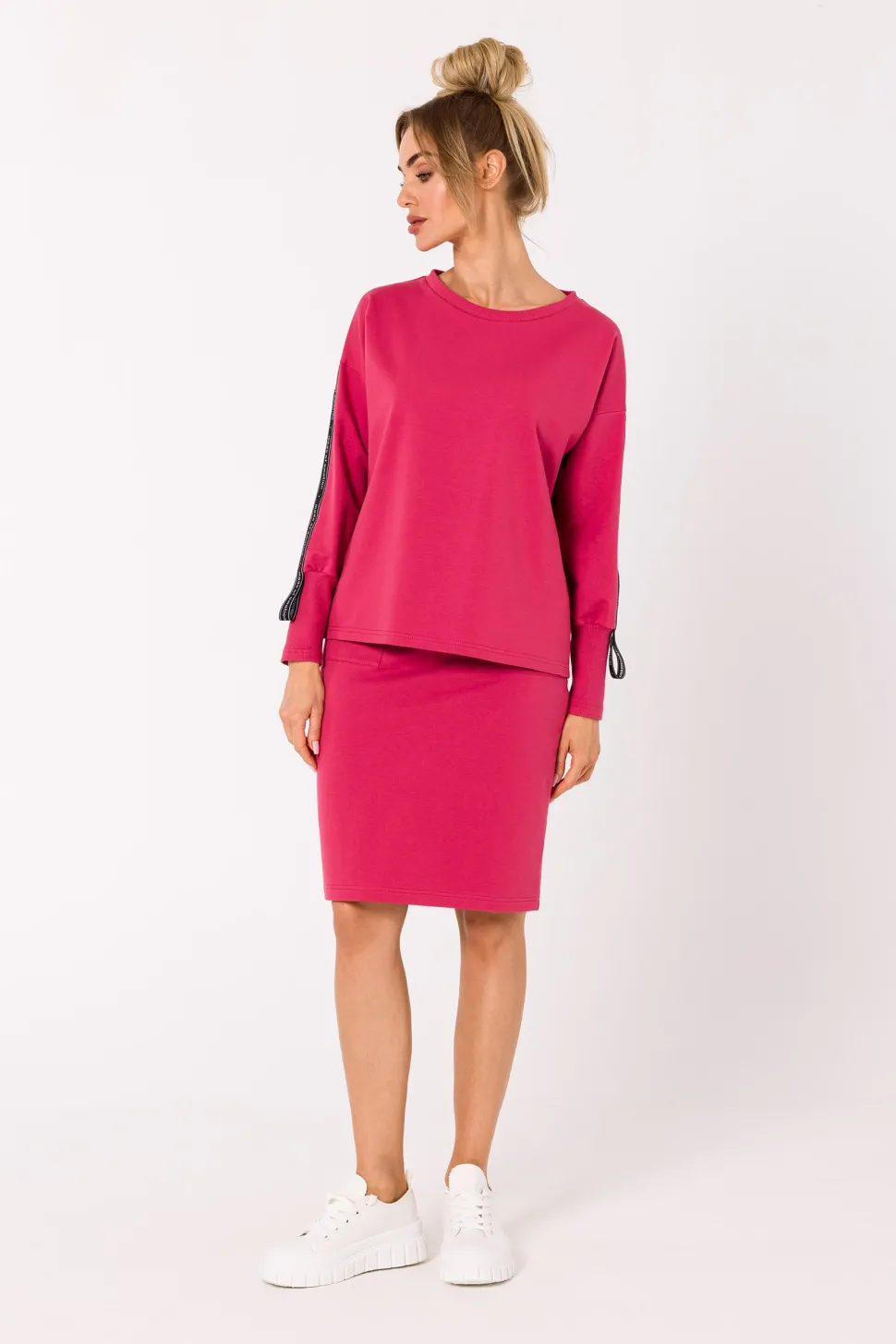 Bluza z lampasami na rękawach - koralowa