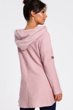 Bluza z szerokim kołnierzem i kapturem - pudrowa
