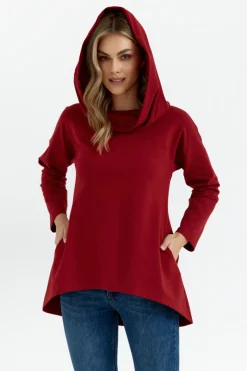 Bluza z szerokim kołnierzem i kapturem - bordowa