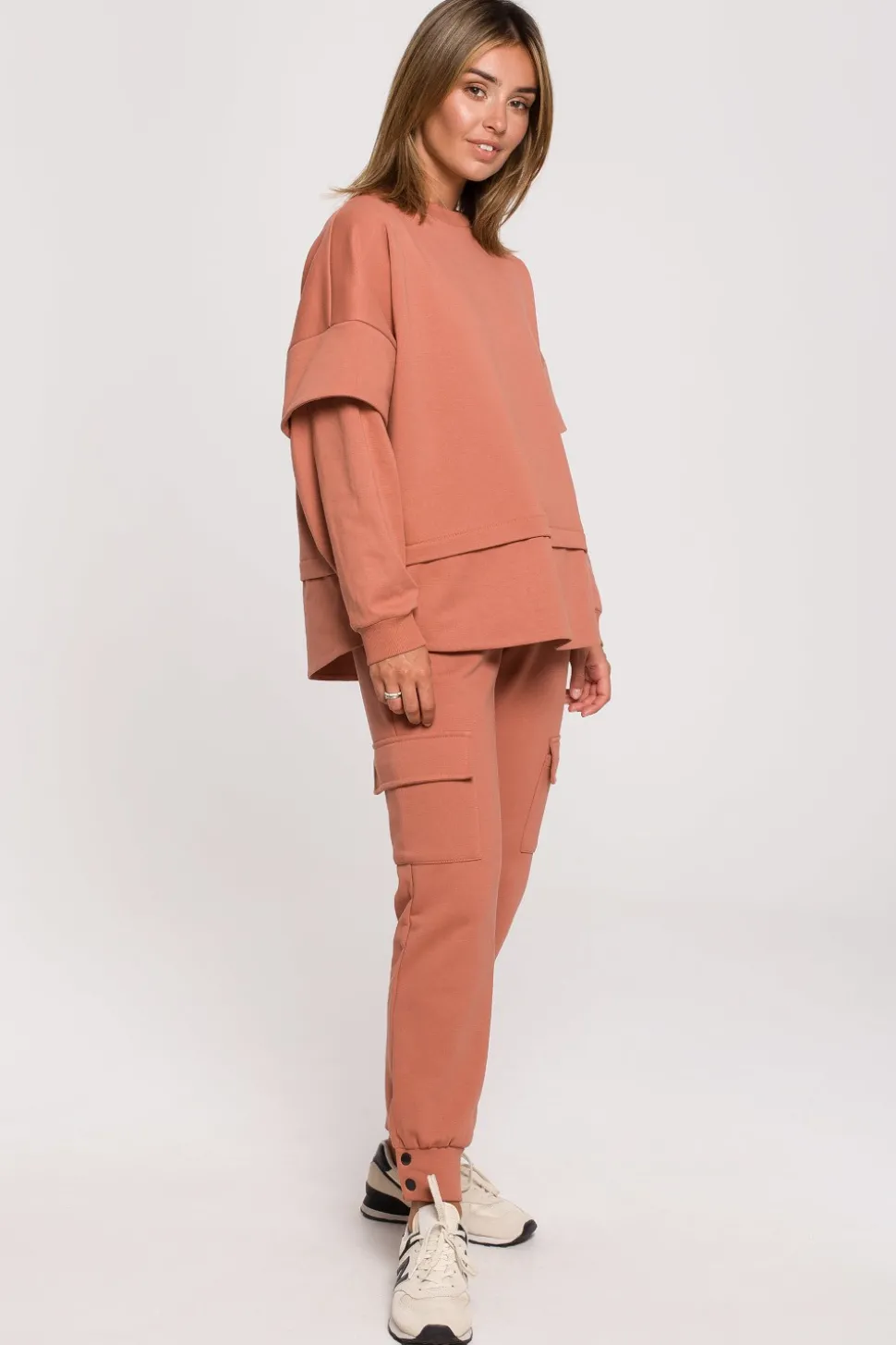 Bluza z warstwowymi rękawami unisex - ceglasta