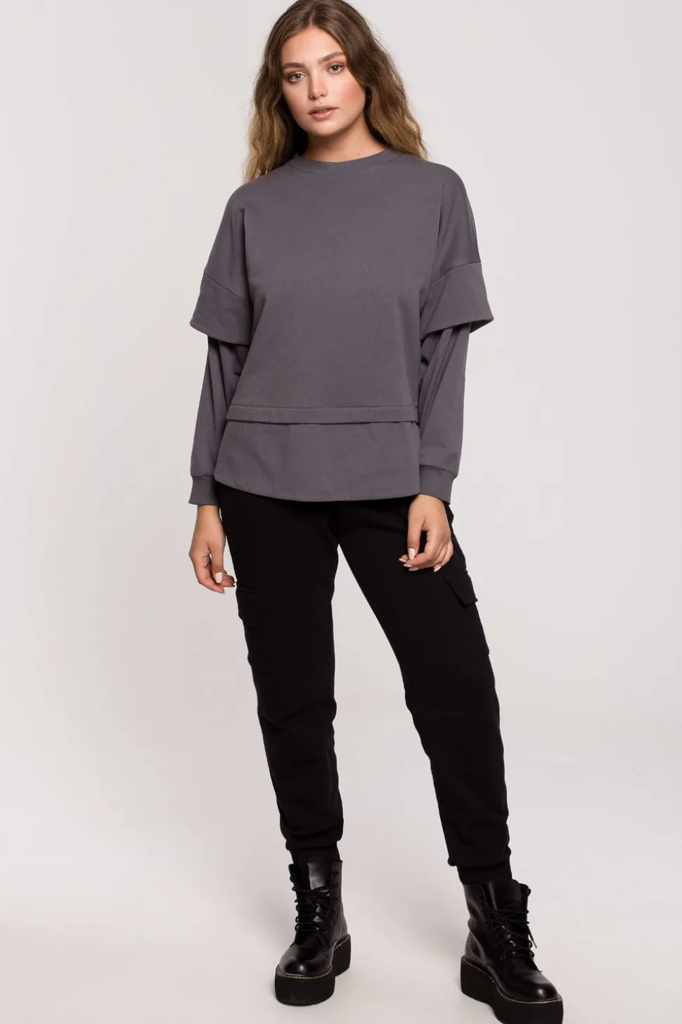 Bluza z warstwowymi rękawami unisex - antracytowa
