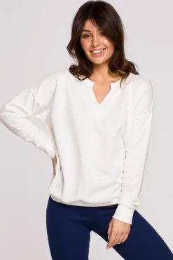 Bluza z wycięciem w dekolcie - ecru