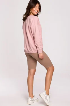 Bluza z wycięciem w dekolcie - pudrowa