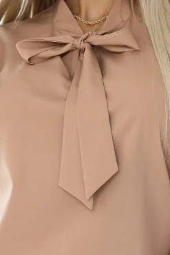 Bluzka damska z wiązaniem z przodu - mocha mousse